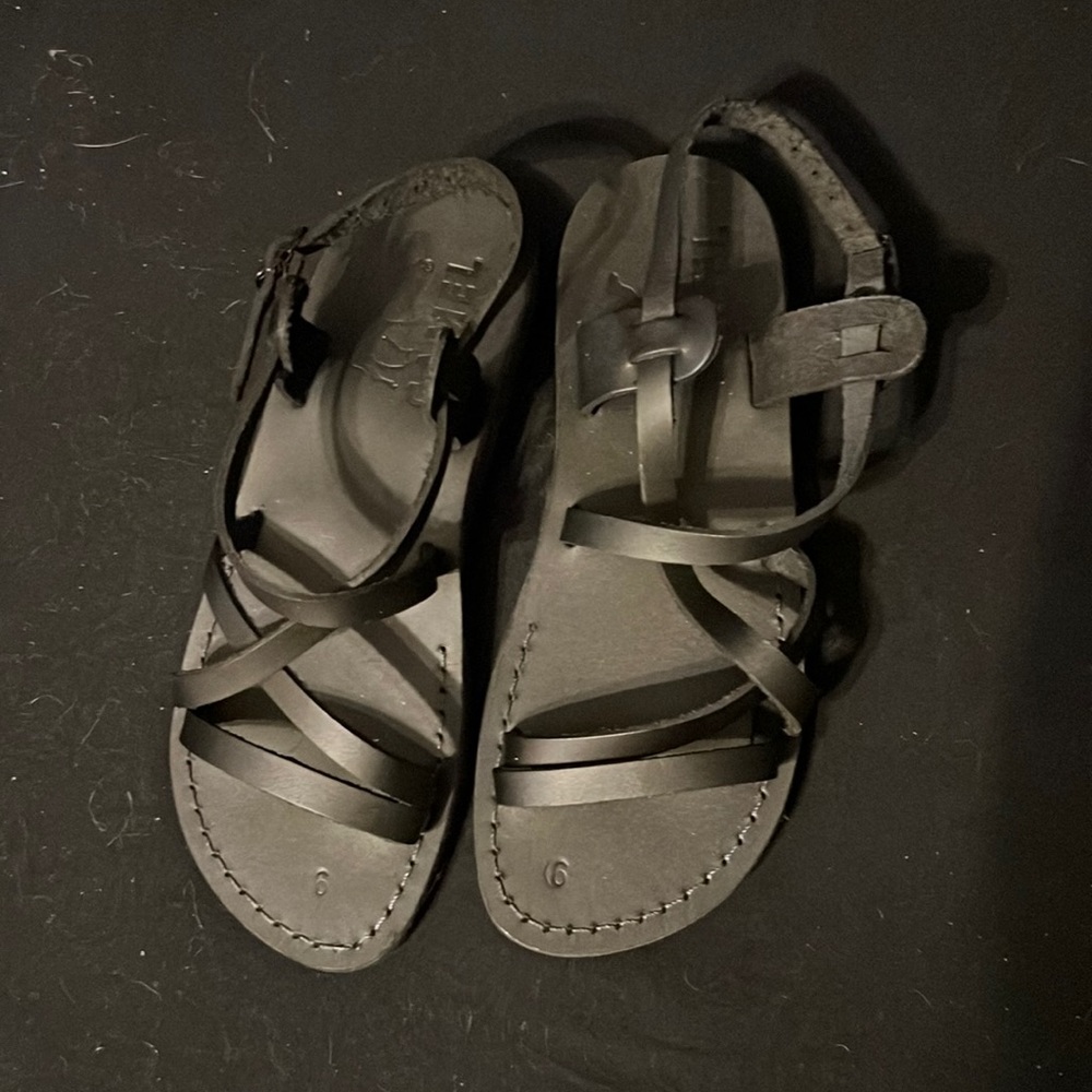 Genuine Leather Biblical Style Black Sandals EUC Barely Worn - Camel Brand